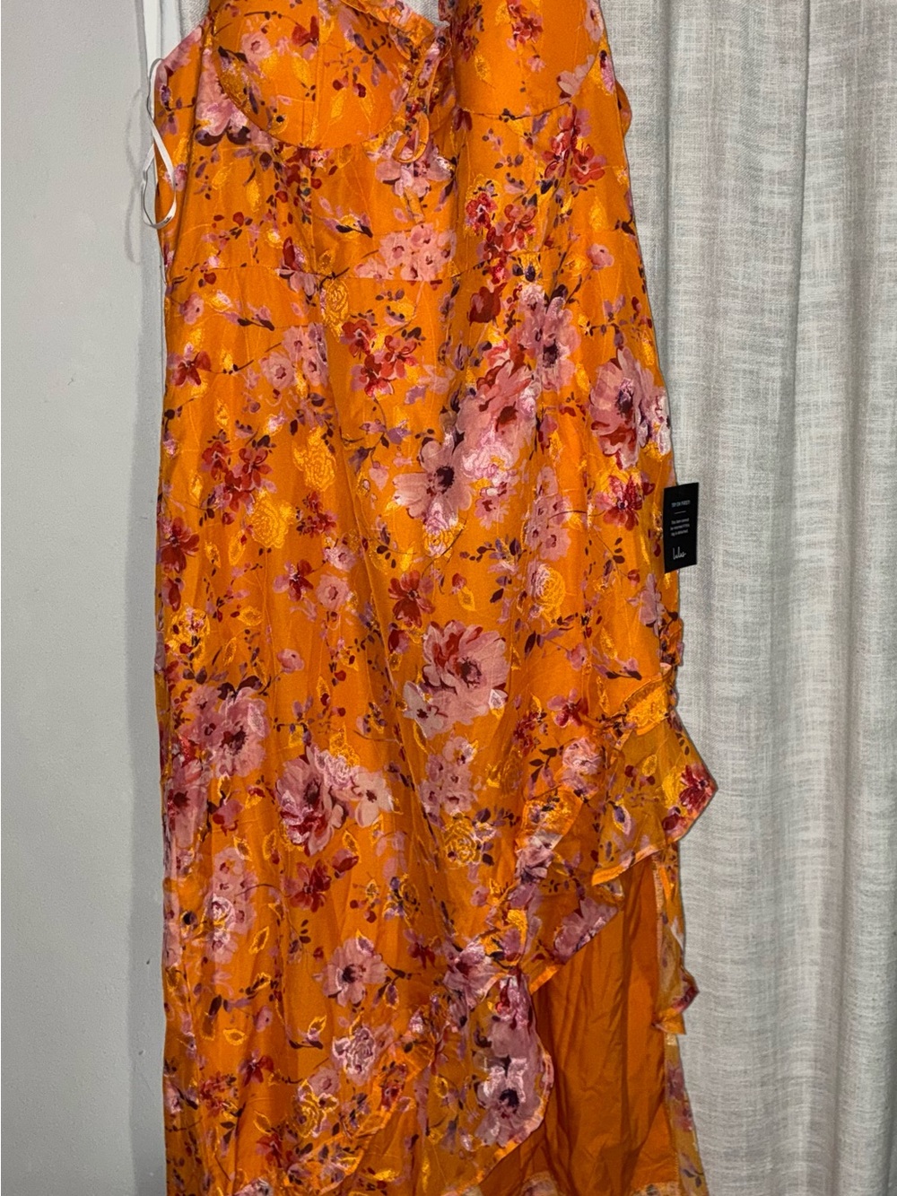 Lulu's Orange Floral High-Low Ruffle Dress